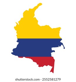 Esquema del mapa de Colombia sobre el fondo de la bandera nacional