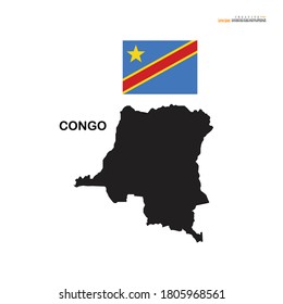 outline map of  Congo with nation flag.vector illustration.