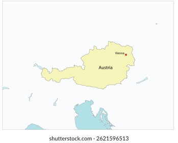 Esquema do mapa do país da Áustria com a designação da capital Viena