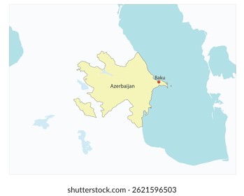 Contorno do mapa do país do Azerbaijão com a designação da capital Baku