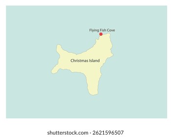 Outline of the map of the country of Christmas Island with the designation of the capital Flying Fish Cove