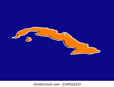 Mapa de esquema de Cuba, mapa de concepto estilizado de Cuba. Mapa naranja sobre fondo azul.