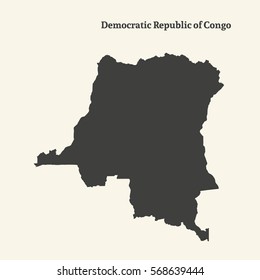 Outline map of Democratic Republic of Congo. Isolated vector illustration.