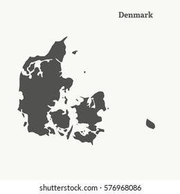 Outline map of Denmark. Isolated vector illustration.