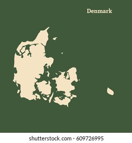 Outline map of Denmark. Isolated vector illustration.