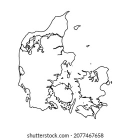 Outline map of Denmark white background. Vector map with contour.