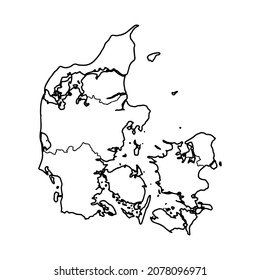 Outline map of Denmark white background. Vector map with contour.