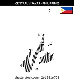 Mapa esquemático que representa las Bisayas Centrales con detalles de la bandera