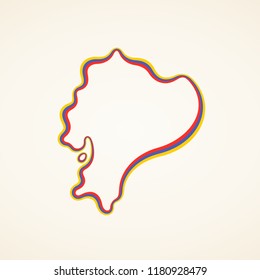 Outline map of Ecuador marked with ribbon in colors from the flag.