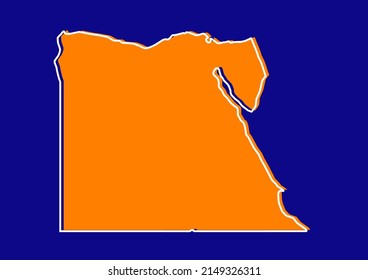 Outline map of Egypt, stylized concept map of Egypt. Orange map on blue background.