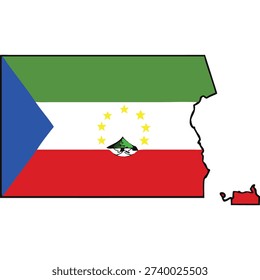 Outline map of Equatorial Guinea with its flag colors and national coat of arms.