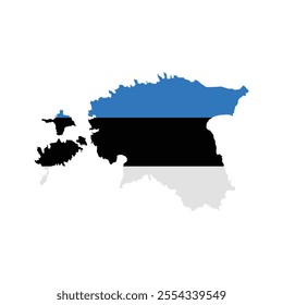 Outline map of Estonia filled with blue, black, and white flag colors, representing national pride and cultural identity, ideal for geographic and artistic purposes.