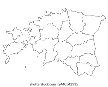 Outline of the map of Estonia with regions