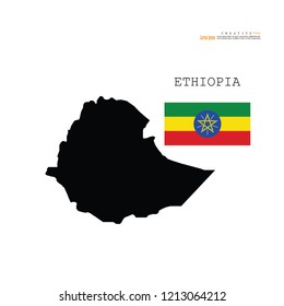 outline map of  Ethiopia with nation flag.vector illustration.
