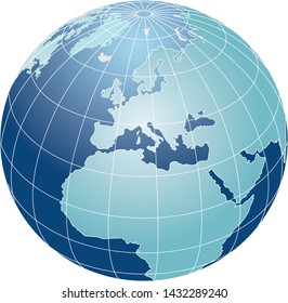 Outline map of the European part of the earth in the form of a globe.