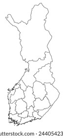 Outline of the map of Finland with regions