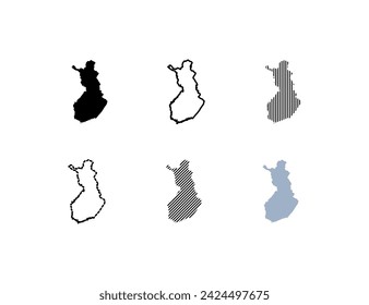 Outline map of Finland. Silhouette, linear and flat style. Vector icons