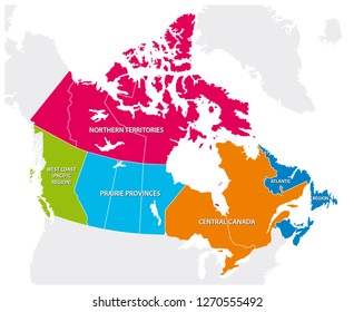 Outline map of the five Canadian regions