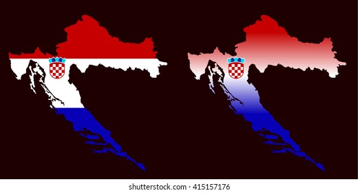 Outline map flag Croatia vector set; gradient, flat