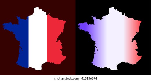 Outline map flag France vector set; gradient, flat