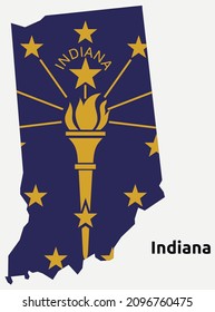 Outline map and Flag of Indiana. The United States of America. USA vector format eps