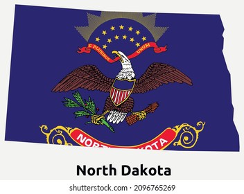 Outline map and Flag of North Dakota. The United States of America. USA vector format eps