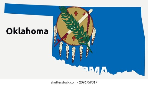 Mapa de esquema y bandera de Oklahoma. Estados Unidos de América. Pasos de formato vectorial de USA