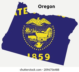 Outline map and Flag of Oregon. The United States of America. USA vector format eps