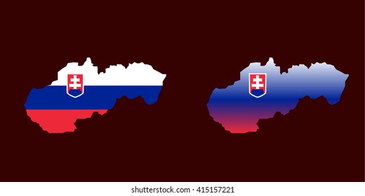 Outline map flag Slovakia vector set; gradient, flat