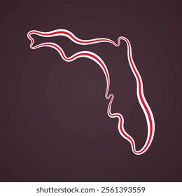 Outline map of Florida marked with ribbon in colors from the flag.