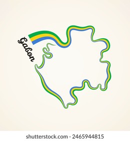 Outline map of Gabon marked with flag ribbon
