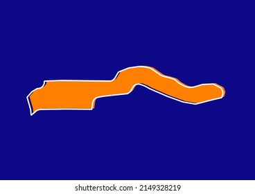 Outline map of The Gambia, stylized concept map of The Gambia. Orange map on blue background.