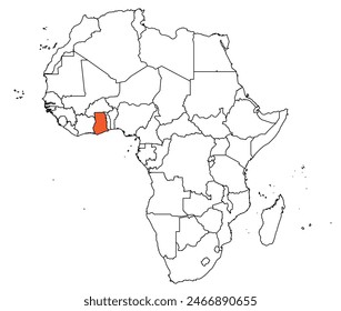 Esquema del mapa de Ghana con otros países del continente de África