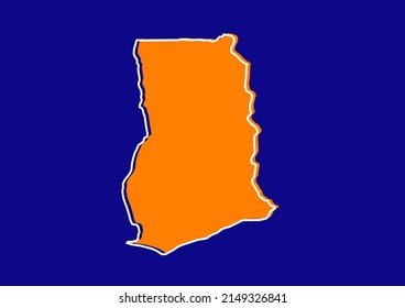 Mapa de esquema de Ghana, mapa de concepto estilizado de Ghana. Mapa naranja sobre fondo azul.