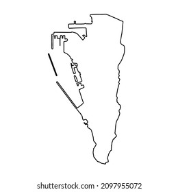 Rahmenplan von Gibraltar, weißer Hintergrund. Vektorplan mit Umriss.