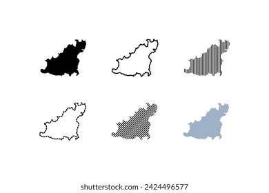 Outline map of Guernsey. Guernsey map. Silhouette, linear and flat style. Vector icons