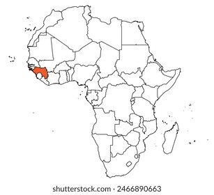 Outline of the map of the Guinea with other countries of the continent of Africa