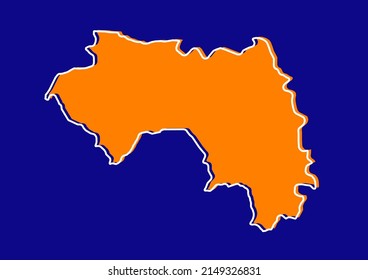 Outline map of Guinea, stylized concept map of Guinea. Orange map on blue background.