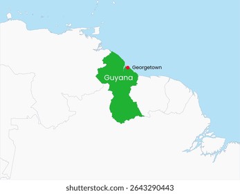 Outline map of Guyana. High detailed map of Guyana. South America.