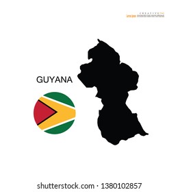 outline map of  Guyana with nation flag.vector illustration.