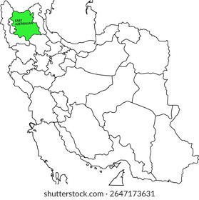 Outline Map Highlighting East Azerbaijan Province in Green
