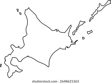 Outline map of Hokkaido, Japan region. Hand drawn thin black line vector of Japan region