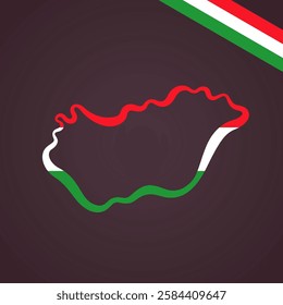 Outline map of Hungary marked in colors from the flag