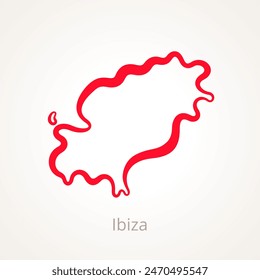 Outline map of Ibiza marked with red line.