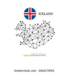 outline map of  Iceland  with nation flag.vector illustration.