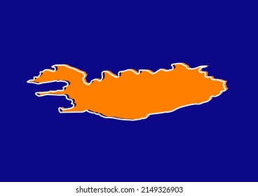 Outline map of Iceland, stylized concept map of Iceland. Orange map on blue background.