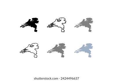Symbolsatz für Gliederungszuordnung. Silhouette, linear und flach Stil. Vektorsymbole