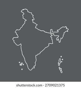Outline map of India with clear contours and minimalist style for projects. Vector, scalable without loss of quality