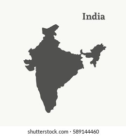 Outline map of  India. Isolated vector illustration.