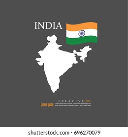 outline map of  India  with nation flag.vector illustration.